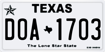 TX license plate DOA1703