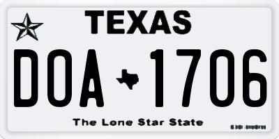TX license plate DOA1706