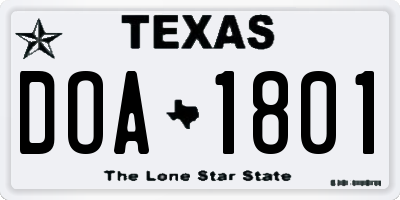 TX license plate DOA1801