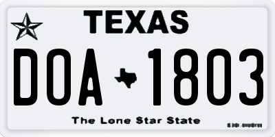TX license plate DOA1803