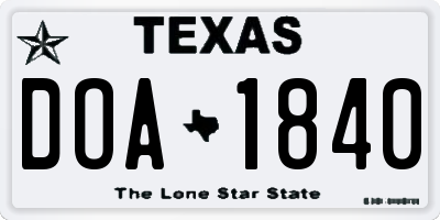 TX license plate DOA1840