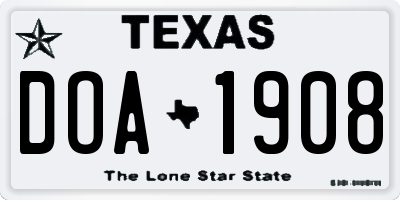 TX license plate DOA1908