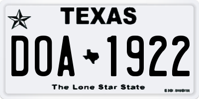 TX license plate DOA1922