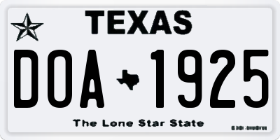 TX license plate DOA1925