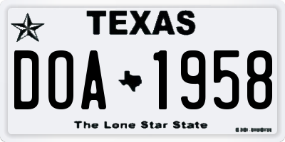 TX license plate DOA1958
