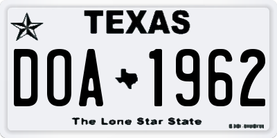 TX license plate DOA1962