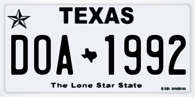 TX license plate DOA1992