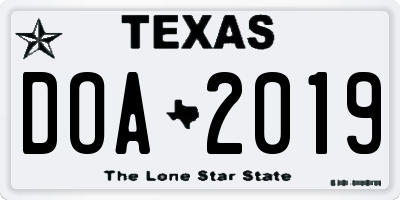 TX license plate DOA2019