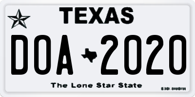 TX license plate DOA2020