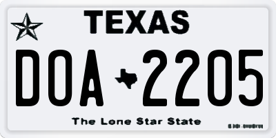 TX license plate DOA2205