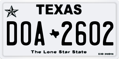 TX license plate DOA2602