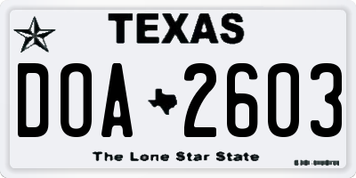 TX license plate DOA2603