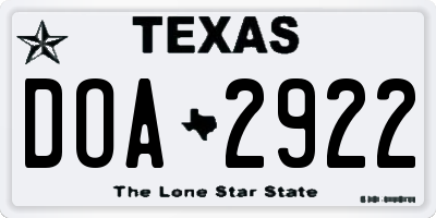 TX license plate DOA2922