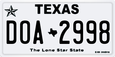 TX license plate DOA2998