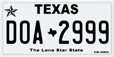 TX license plate DOA2999