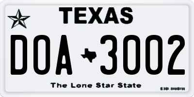 TX license plate DOA3002