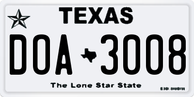TX license plate DOA3008