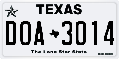 TX license plate DOA3014