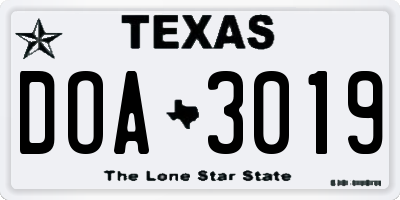 TX license plate DOA3019
