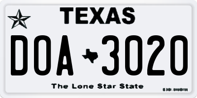 TX license plate DOA3020