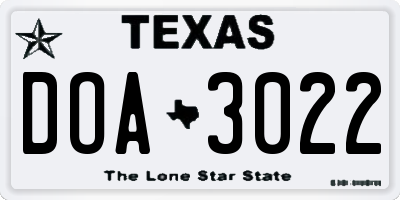 TX license plate DOA3022