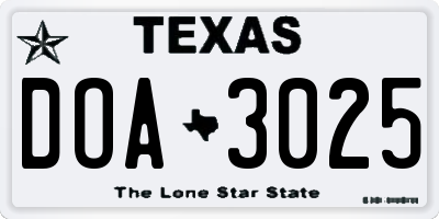 TX license plate DOA3025