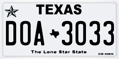 TX license plate DOA3033