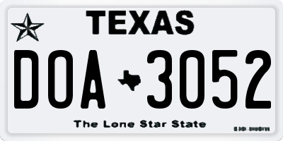 TX license plate DOA3052