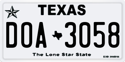 TX license plate DOA3058