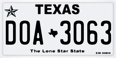 TX license plate DOA3063