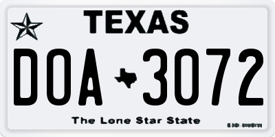 TX license plate DOA3072