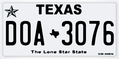 TX license plate DOA3076