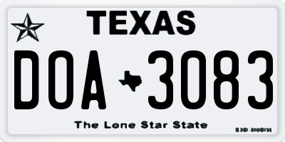TX license plate DOA3083