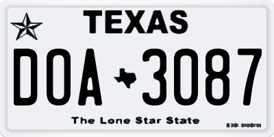 TX license plate DOA3087