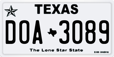 TX license plate DOA3089