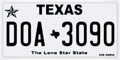 TX license plate DOA3090