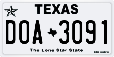 TX license plate DOA3091