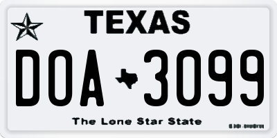 TX license plate DOA3099