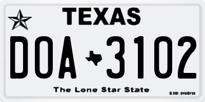 TX license plate DOA3102