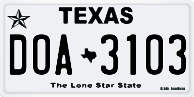TX license plate DOA3103