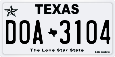 TX license plate DOA3104