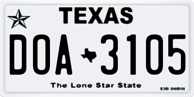 TX license plate DOA3105