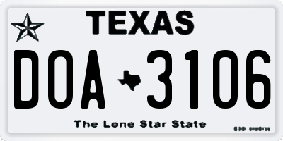 TX license plate DOA3106