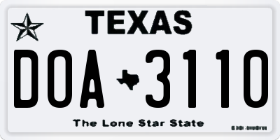 TX license plate DOA3110