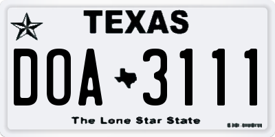 TX license plate DOA3111