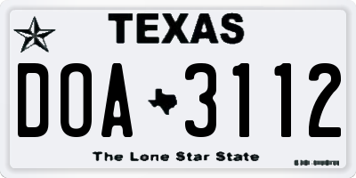 TX license plate DOA3112