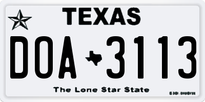 TX license plate DOA3113