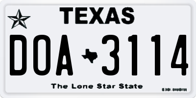TX license plate DOA3114