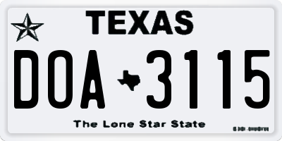 TX license plate DOA3115