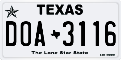 TX license plate DOA3116